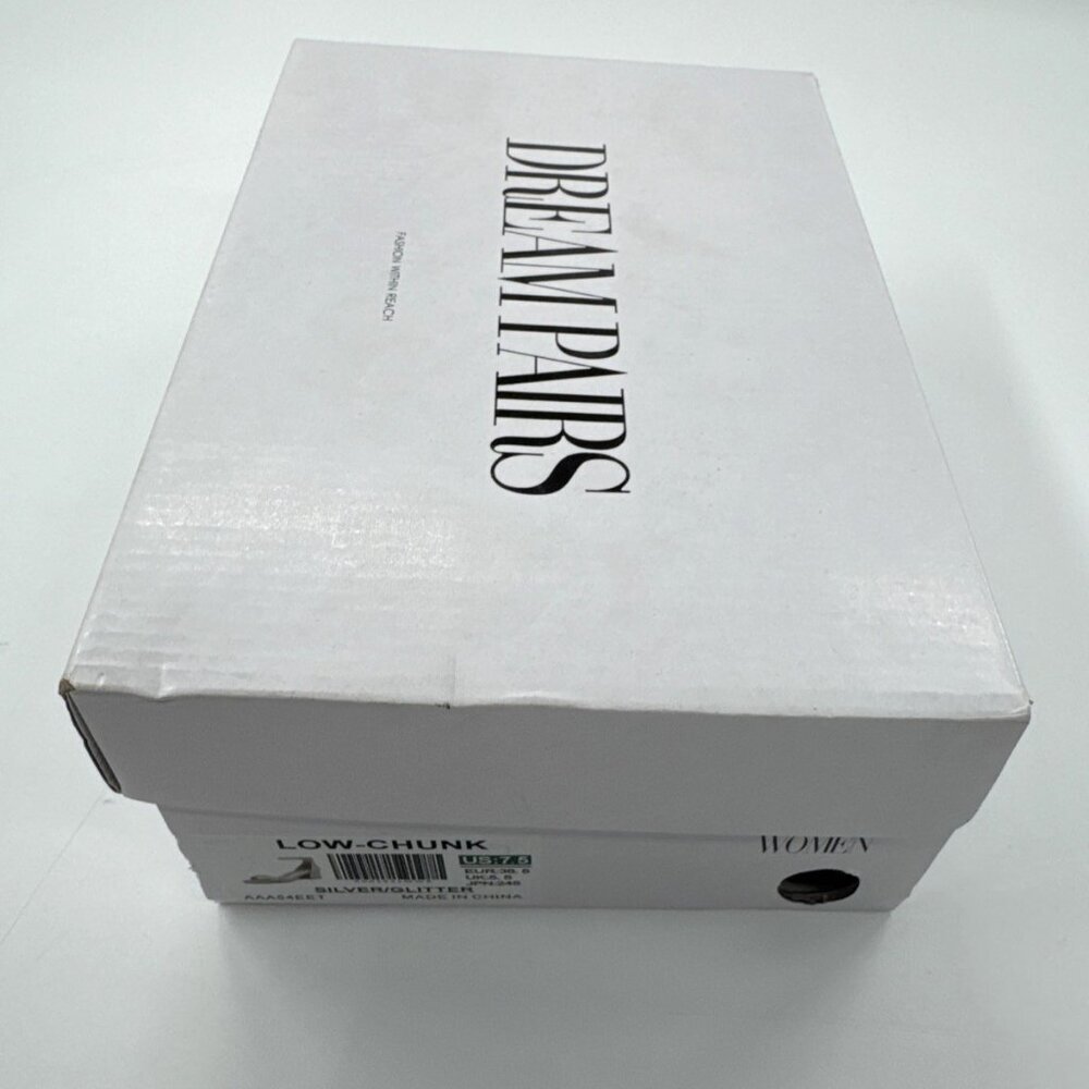 Dream Pairs Chunk Heel Shoes Womens 7.5 Silver Glitter Pumps Open Toe Party NEW - Picture 4 of 10